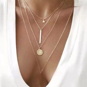 ✅ Multi Layered Fashion Necklace Gold Finish - NIB